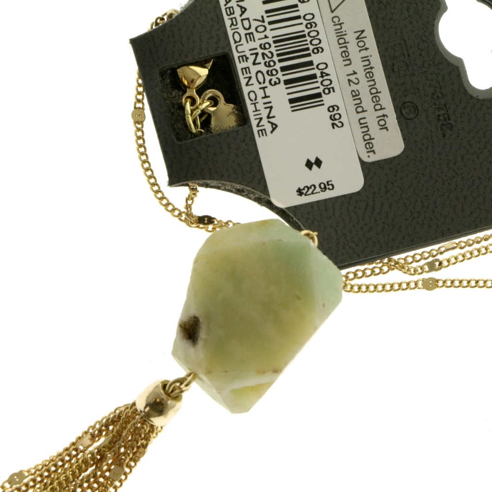 Semi-Precious Tassel Long-Necklace Gold/Green NWT - Picture 3 of 5